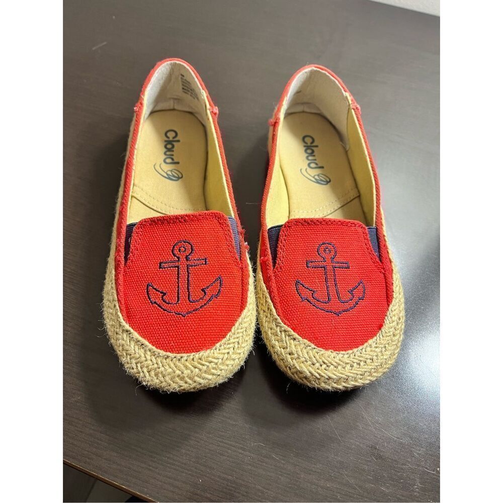 Cloud Gabe Red Espadrille Anchor Motif Flats Slip Ons sz 8 EUC